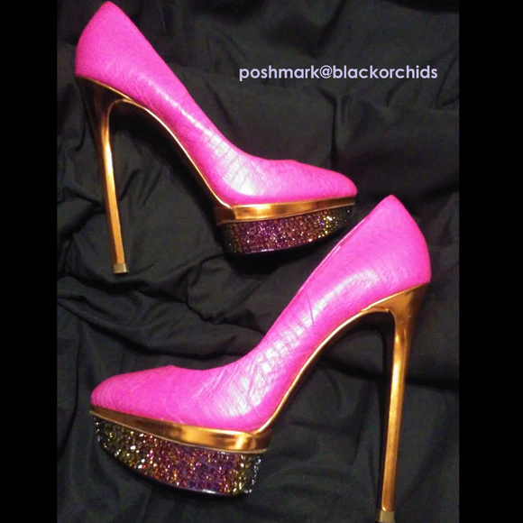 BRIAN ATWOOD 6.5 HOT PINK CRYSTAL SPARKLY VOLCANO RHINESTONE HEELS DIY strassed - Picture 3 of 16